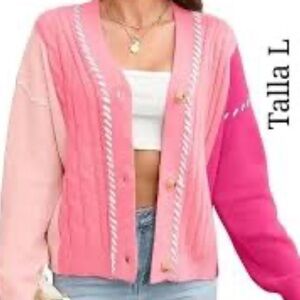 Pink Cozy Knit Women’s Sweater Coquette Cottage Preppy Size Large